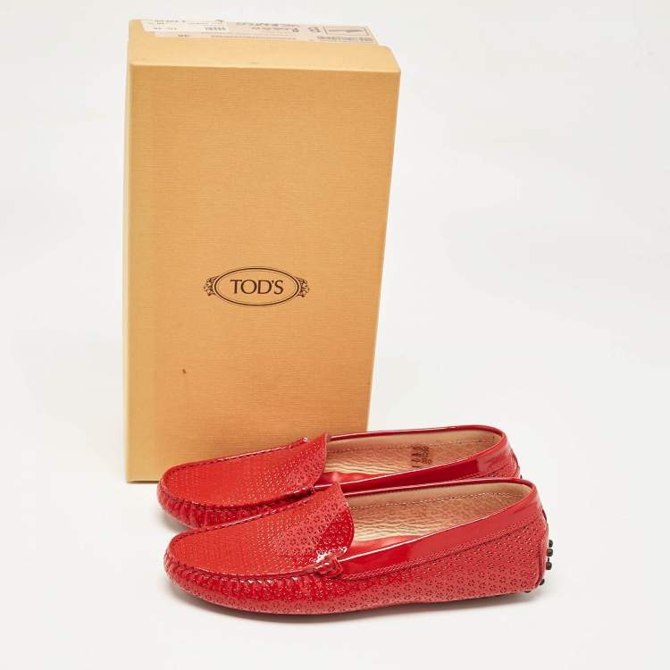 Pre Owned Tod's Red Patent Leather Penny Loafers Size 36