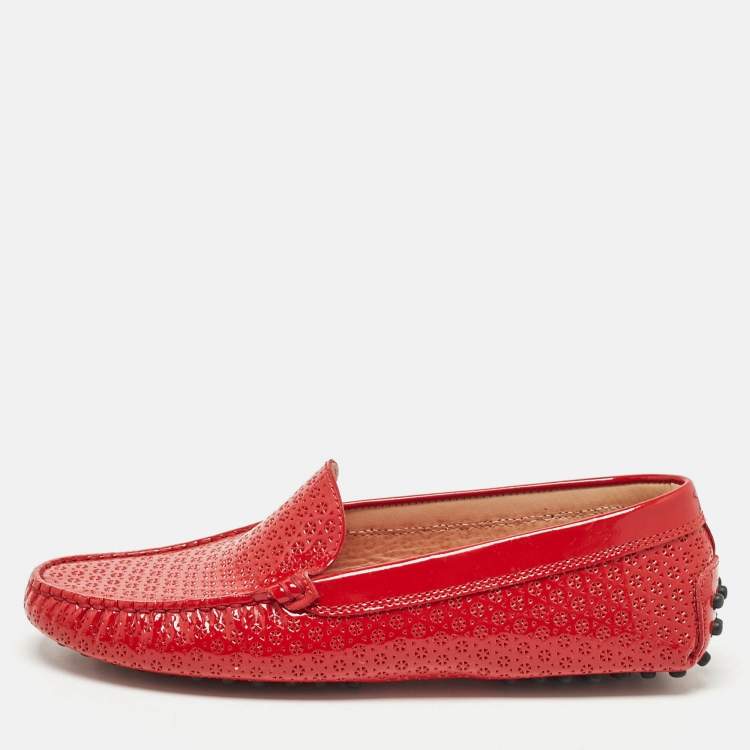 Pre Owned Tod's Red Patent Leather Penny Loafers Size 36