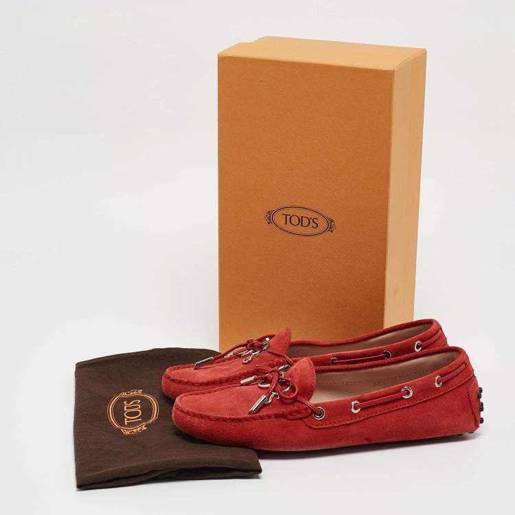 Pre Owned Tod's Red Suede Penny Loafers Size 38.5