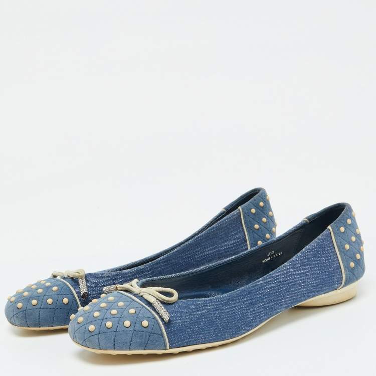 Pre Owned Tod's Blue Denim and Suede Dew Ballet Flats Size 38