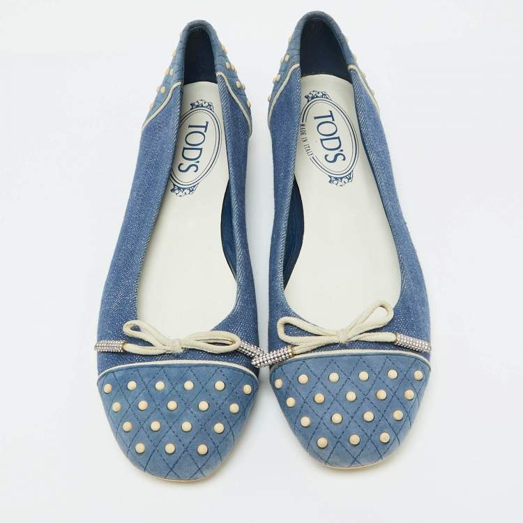 Pre Owned Tod's Blue Denim and Suede Dew Ballet Flats Size 38