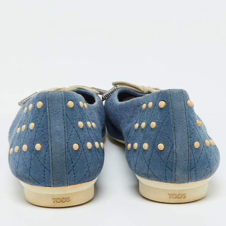 Pre Owned Tod's Blue Denim and Suede Dew Ballet Flats Size 38