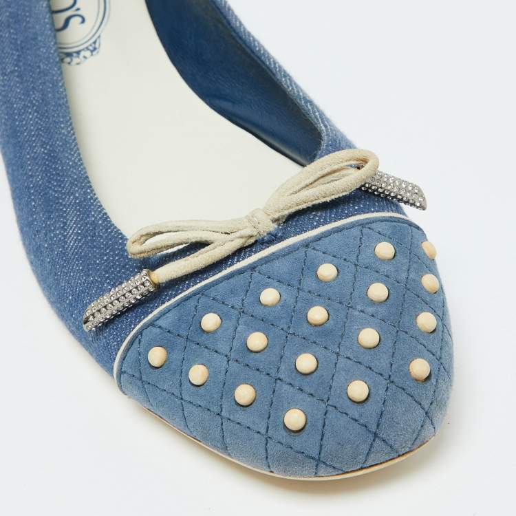 Pre Owned Tod's Blue Denim and Suede Dew Ballet Flats Size 38