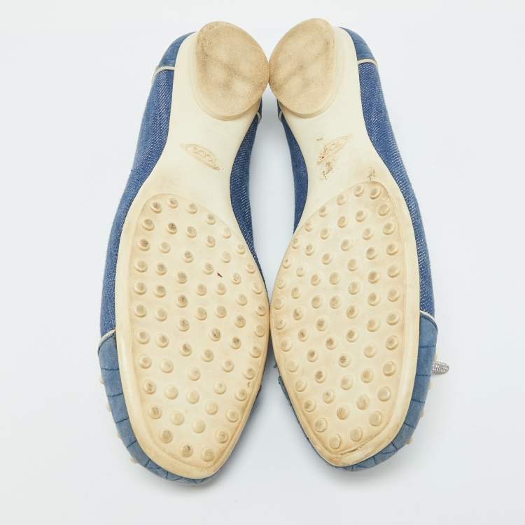 Pre Owned Tod's Blue Denim and Suede Dew Ballet Flats Size 38