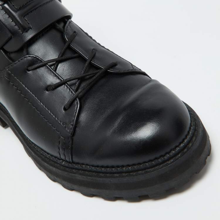 Pre Owned Tod's Black Leather Buckle Accented Combat Ankle Length Boots Size 39