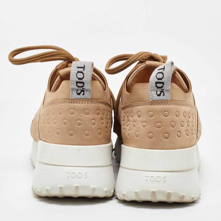 Pre Owned Tod's Beige Nubuck Leather Perforated Sportivo Sneakers Size 37.5