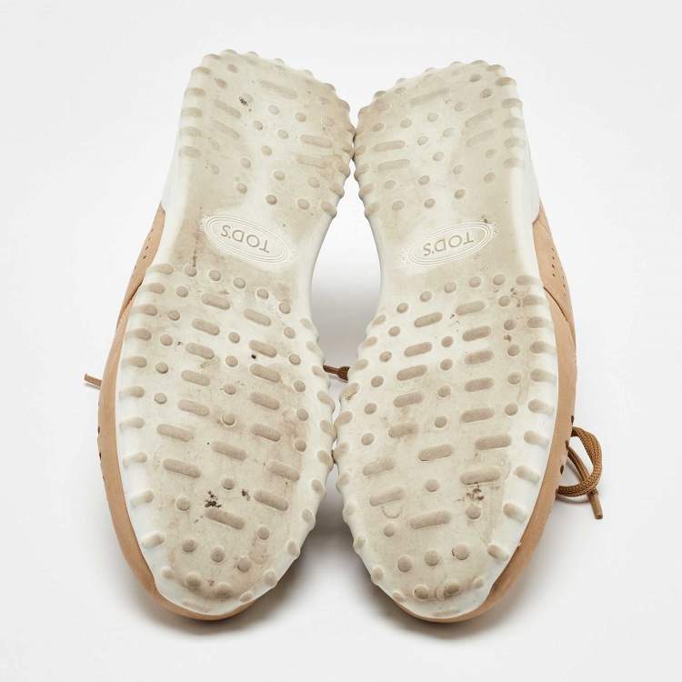Pre Owned Tod's Beige Nubuck Leather Perforated Sportivo Sneakers Size 37.5