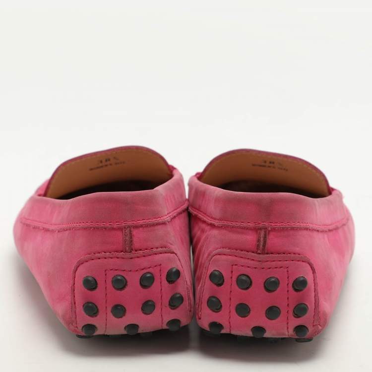 Pre Owned Tod's Pink Suede Penny Loafers Size 38.5