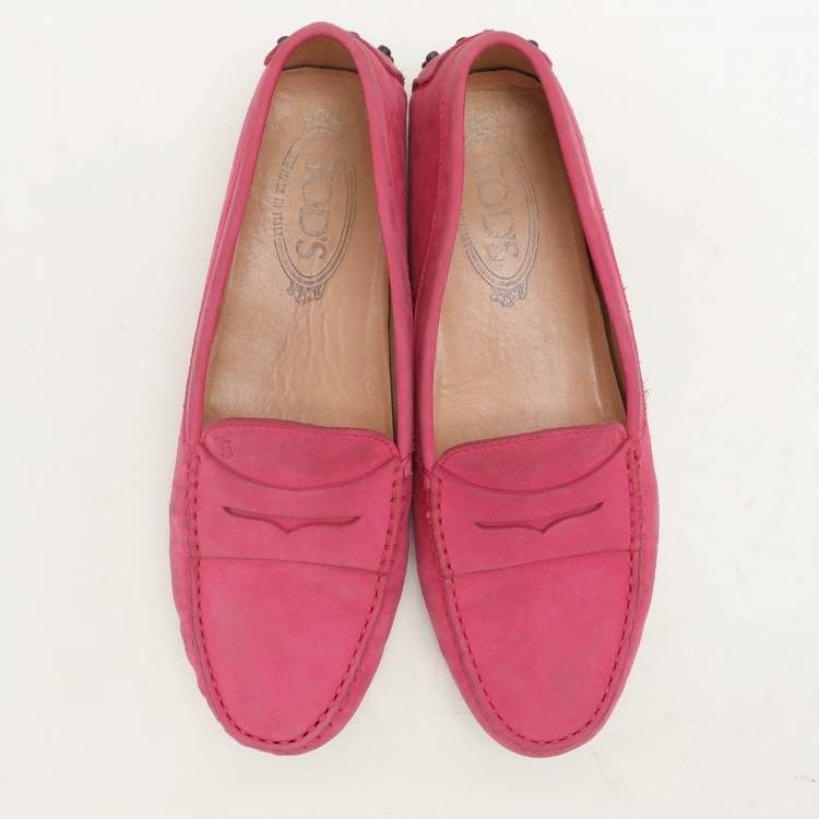 Pre Owned Tod's Pink Suede Penny Loafers Size 38.5