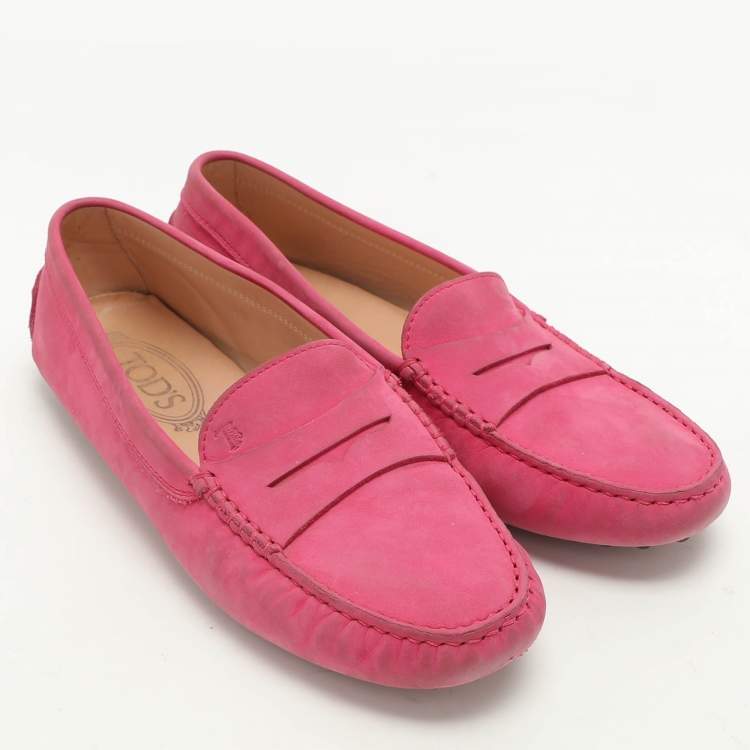 Pre Owned Tod's Pink Suede Penny Loafers Size 38.5