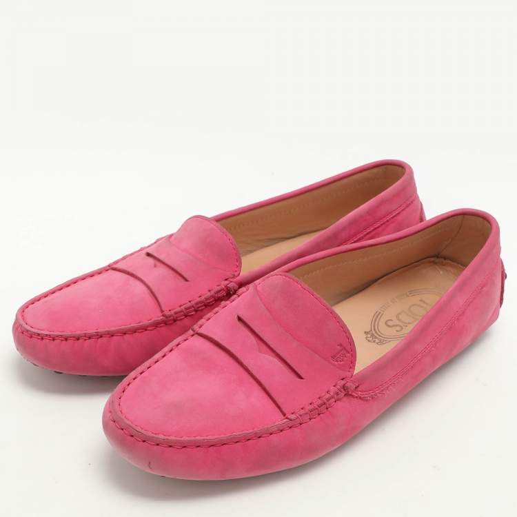 Pre Owned Tod's Pink Suede Penny Loafers Size 38.5