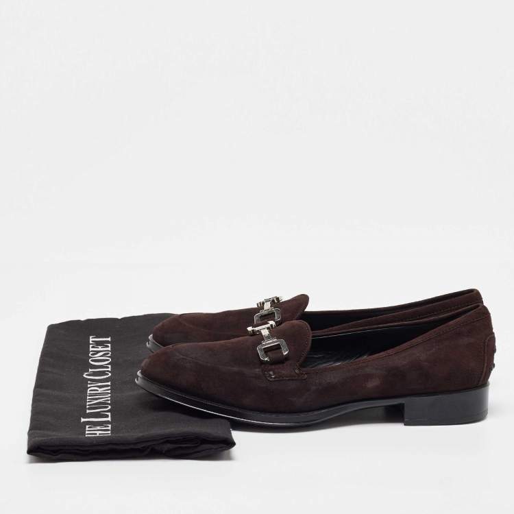 Pre Owned Tod's Dark Brown Suede Slip on Penny Loafers Size 38