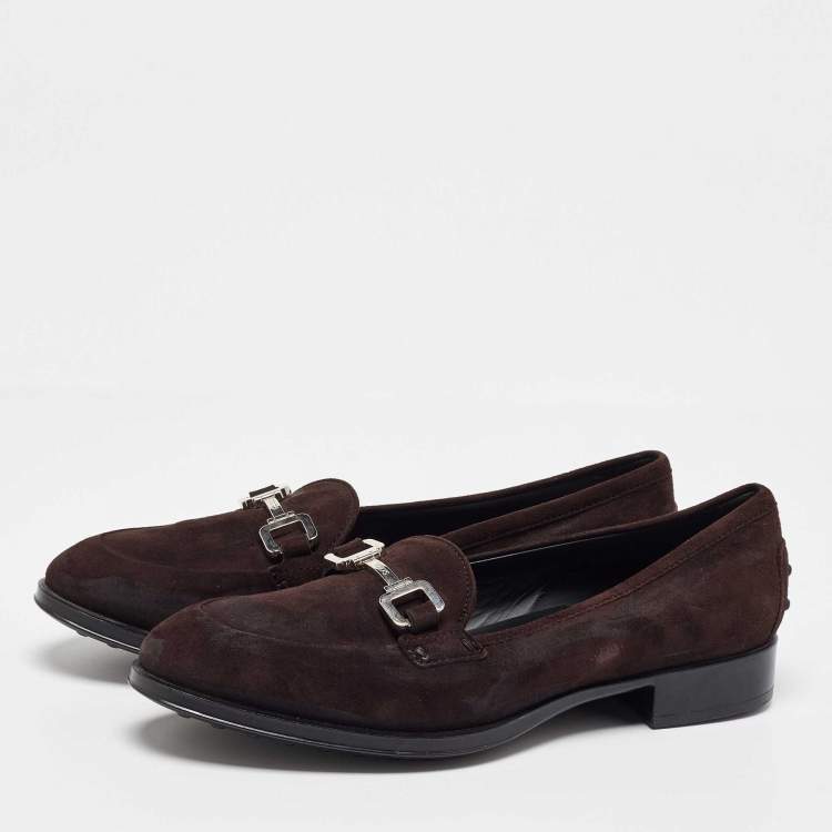 Pre Owned Tod's Dark Brown Suede Slip on Penny Loafers Size 38