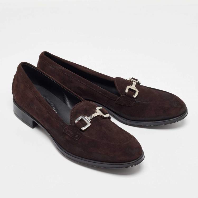 Pre Owned Tod's Dark Brown Suede Slip on Penny Loafers Size 38