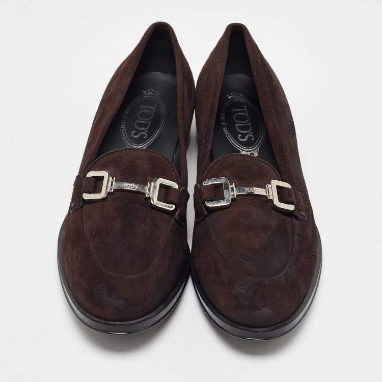 Pre Owned Tod's Dark Brown Suede Slip on Penny Loafers Size 38