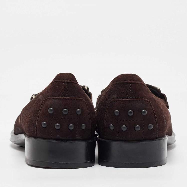 Pre Owned Tod's Dark Brown Suede Slip on Penny Loafers Size 38