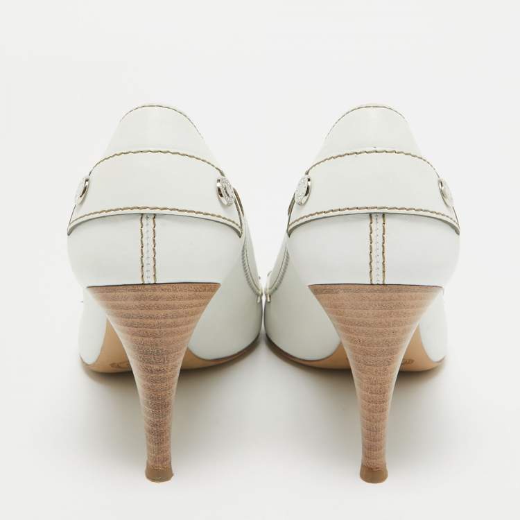 Pre Owned Tod's White Leather Open Toe Pumps Size 37.5
