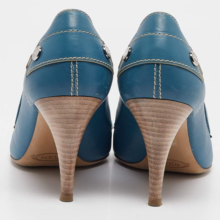 Pre Owned Tod's Blue Leather Peep Toe Pumps Size 38