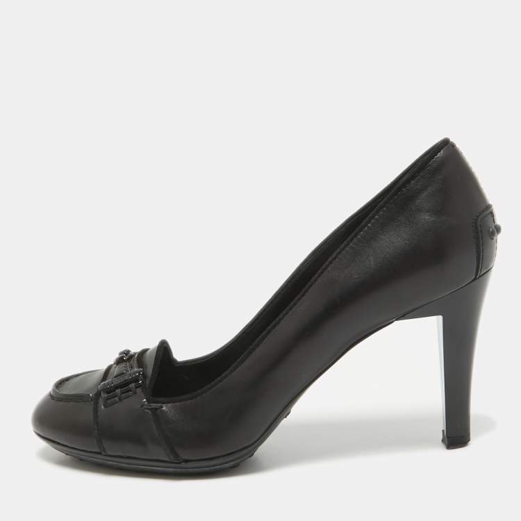 Pre Owned Tod's Black Leather Loafer Pumps Size 37.5