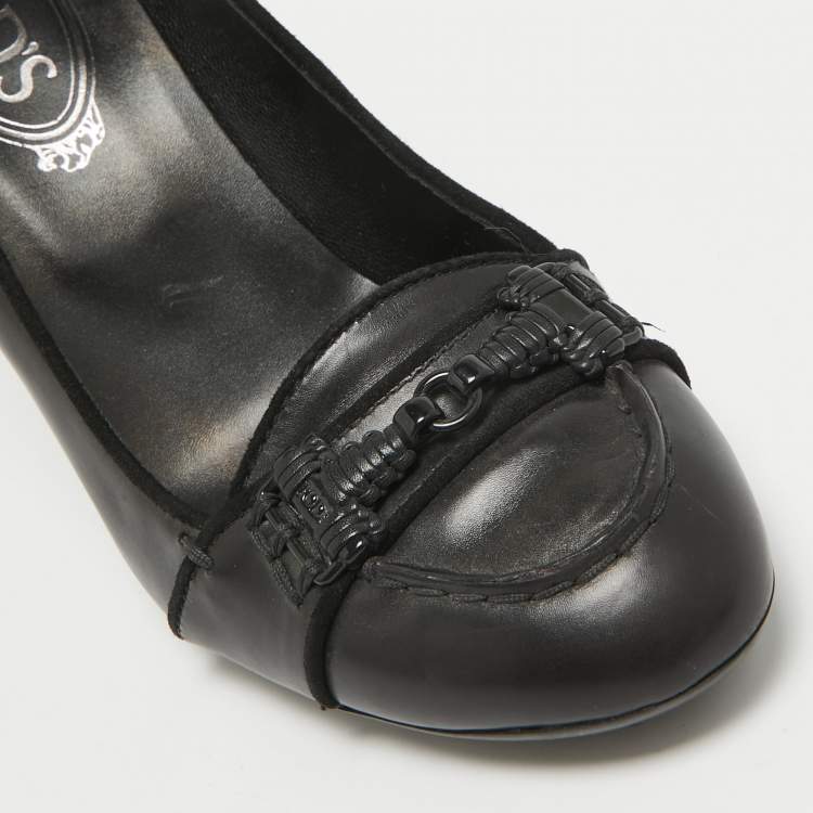 Pre Owned Tod's Black Leather Loafer Pumps Size 37.5