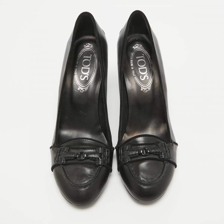 Pre Owned Tod's Black Leather Loafer Pumps Size 37.5