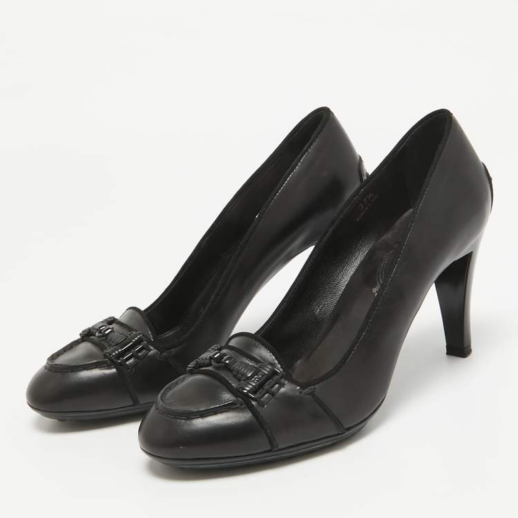 Pre Owned Tod's Black Leather Loafer Pumps Size 37.5