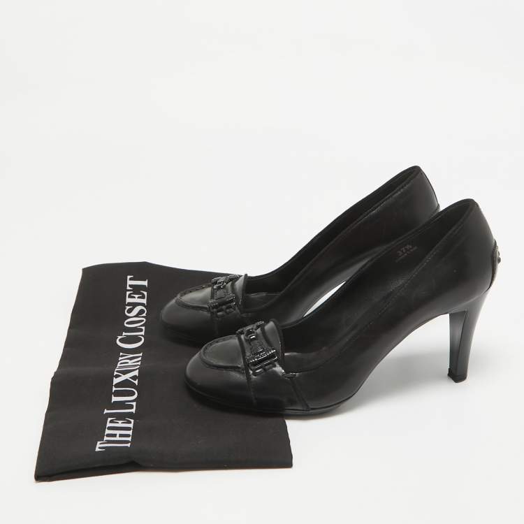 Pre Owned Tod's Black Leather Loafer Pumps Size 37.5
