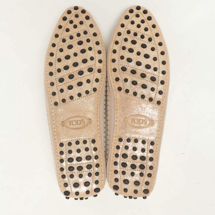 Pre Owned Tod's Beige Shimmering Suede Smoking Slippers Size 39