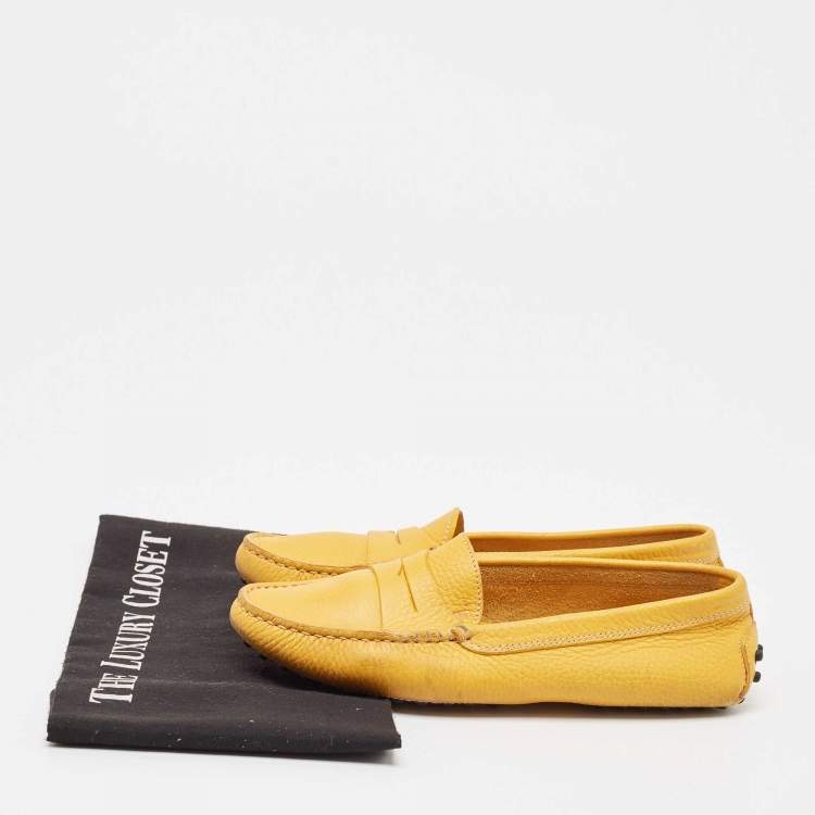 Pre Owned Tod's Yellow Perforated Leather Slip On Loafers Size 36