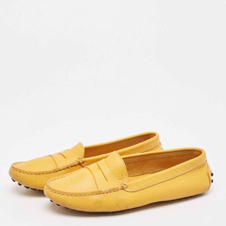 Pre Owned Tod's Yellow Perforated Leather Slip On Loafers Size 36