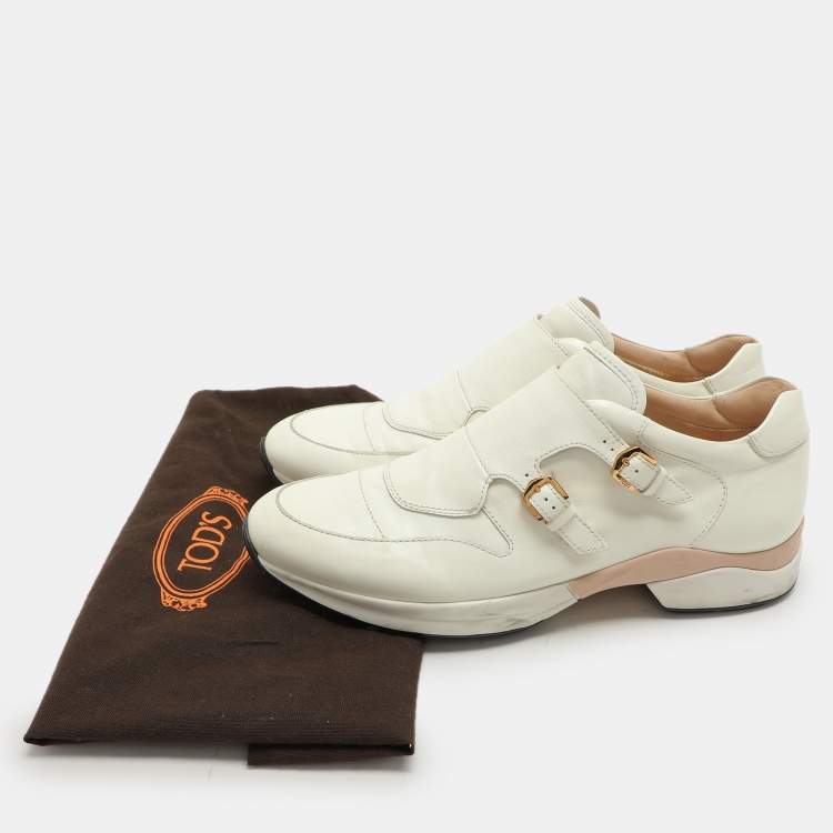 Pre Owned Tod's Cream Leather Monk Sneakers Size 38.5