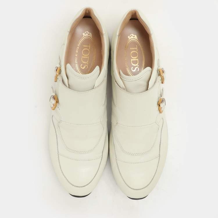 Pre Owned Tod's Cream Leather Monk Sneakers Size 38.5