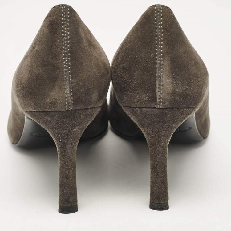Pre Owned Tod's Grey/Olive Green Patent and Suede Pointed Toe Pumps Size 38