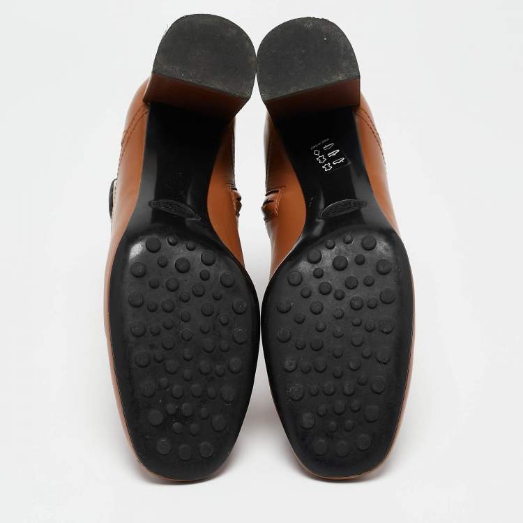 Pre Owned Tod's Brown Leather Buckle Detail Ankle Booties Size 39