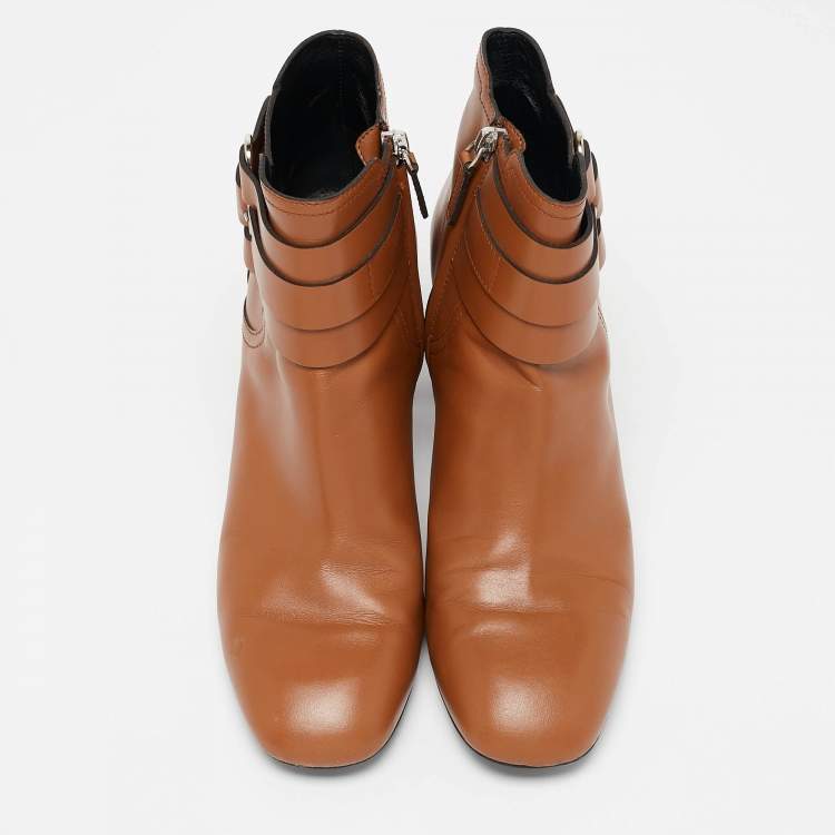 Pre Owned Tod's Brown Leather Buckle Detail Ankle Booties Size 39