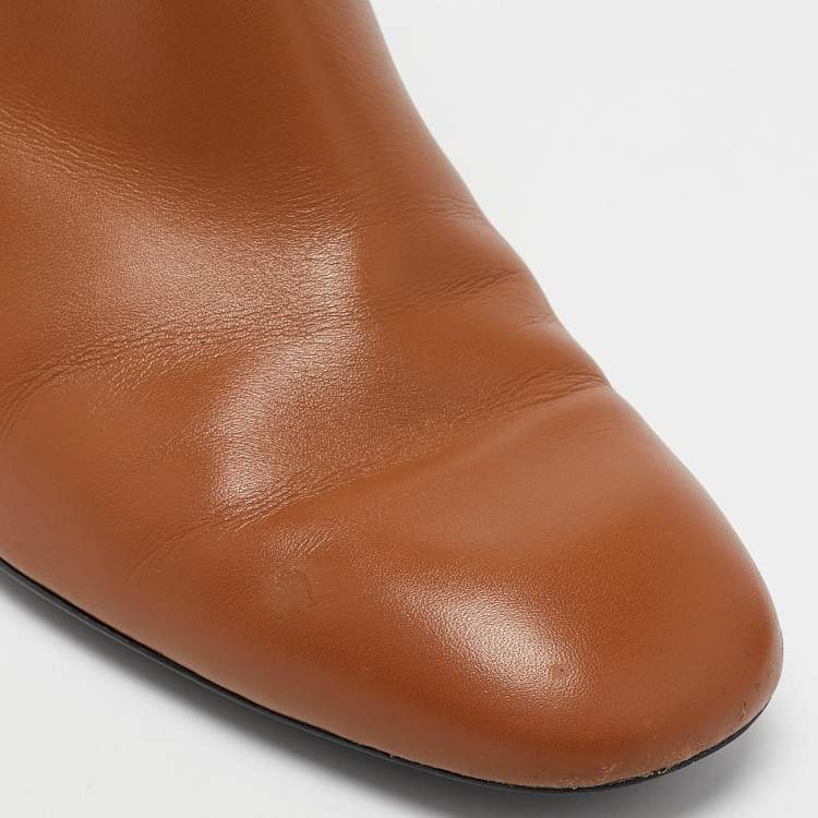 Pre Owned Tod's Brown Leather Buckle Detail Ankle Booties Size 39