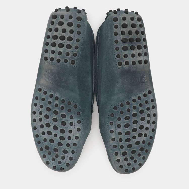 Pre Owned Tod's Pine Green Suede Gommino Slip On Loafers Size 37.5