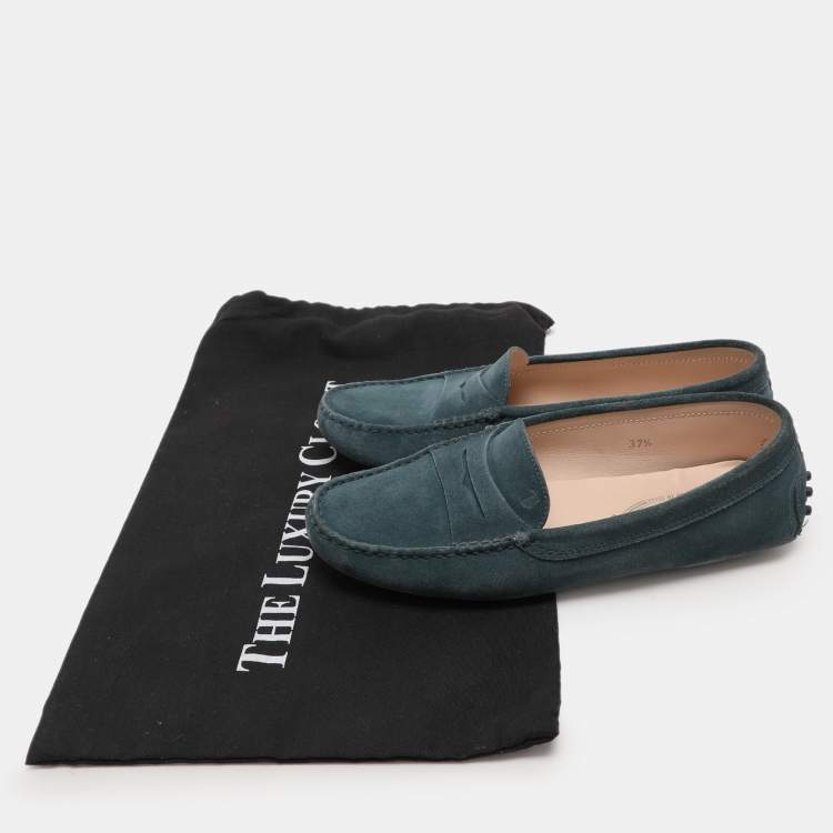 Pre Owned Tod's Pine Green Suede Gommino Slip On Loafers Size 37.5