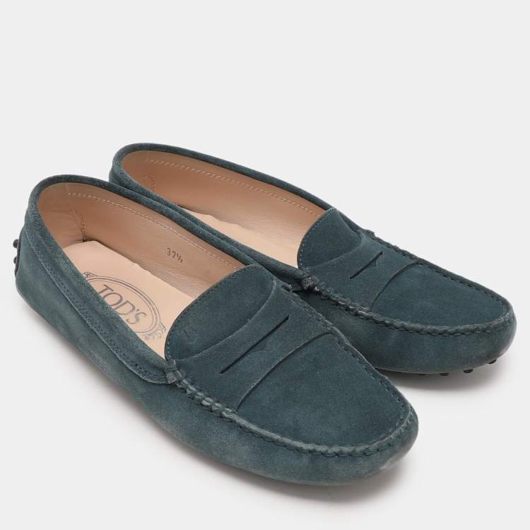 Pre Owned Tod's Pine Green Suede Gommino Slip On Loafers Size 37.5