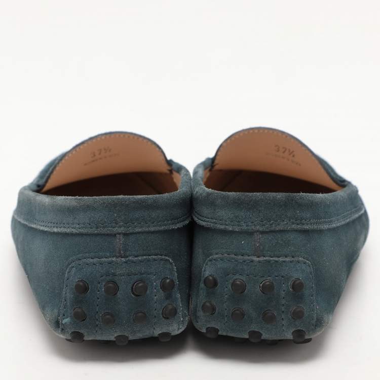 Pre Owned Tod's Pine Green Suede Gommino Slip On Loafers Size 37.5