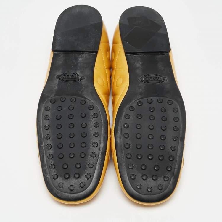Pre Owned Tod's Yellow Quilted Leather T Buckle Ballet Flats Size 39.5