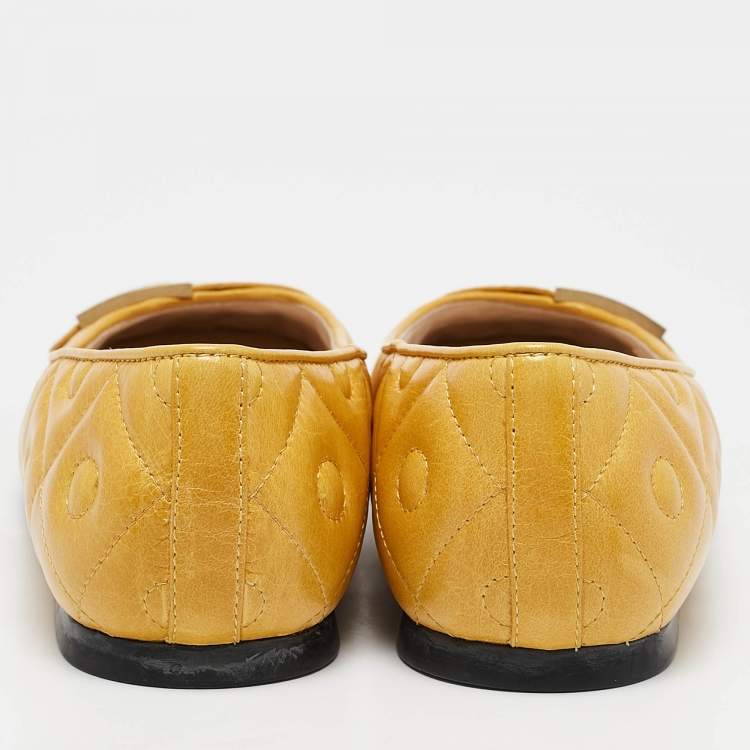Pre Owned Tod's Yellow Quilted Leather T Buckle Ballet Flats Size 39.5