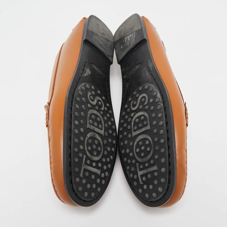 Pre Owned Tod's Tan Leather T Buckle Loafers Size 39.5