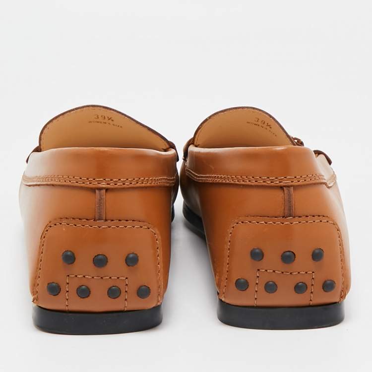 Pre Owned Tod's Tan Leather T Buckle Loafers Size 39.5
