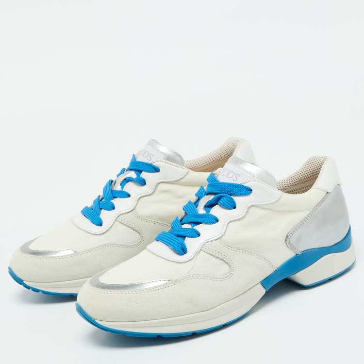 Pre Owned Tod's White/Silver Suede and Leather Low Top Sneakers Size 38.5