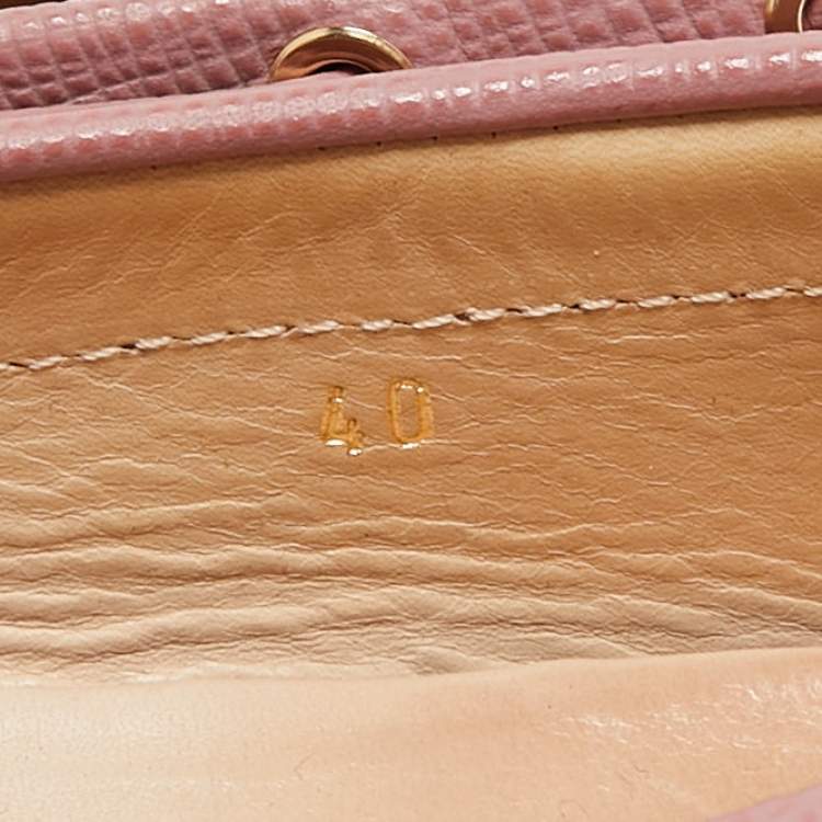 Pre Owned Tod's Light Pink Leather Bow Slip On Loafers Size 40