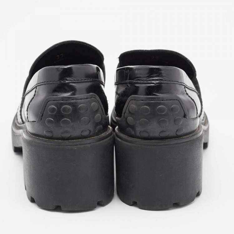Pre Owned Tod's Black Leather Platform Loafers Size 37