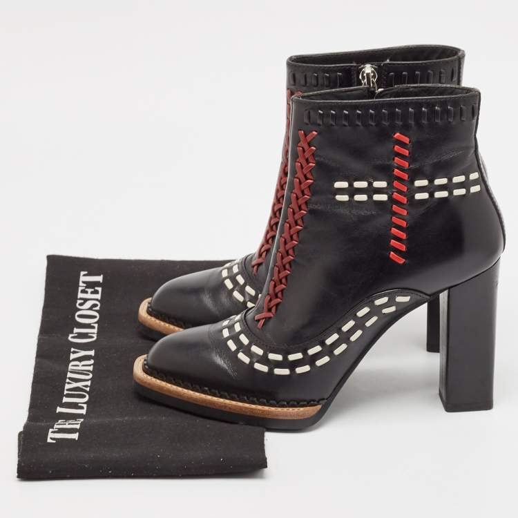 Pre Owned Tod's Black Leather Cross-Stitch Gipsy Ankle Boots Size 36