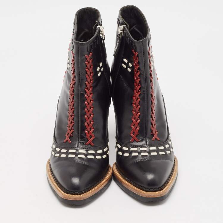 Pre Owned Tod's Black Leather Cross-Stitch Gipsy Ankle Boots Size 36