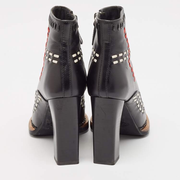 Pre Owned Tod's Black Leather Cross-Stitch Gipsy Ankle Boots Size 36